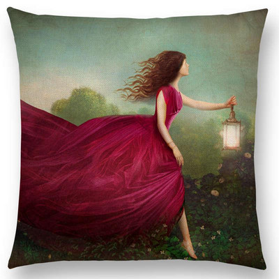 45x45 cm Elegáns hölgy, kedves lány Shakespeare fantáziafestéket játszik, szív ingyenes kívánság tengeri párnahuzat, kanapé kidobó párnahuzat