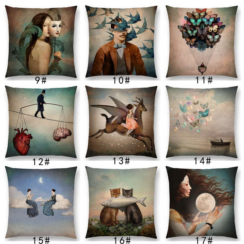 45x45 cm Elegáns hölgy, kedves lány Shakespeare fantáziafestéket játszik, szív ingyenes kívánság tengeri párnahuzat, kanapé kidobó párnahuzat