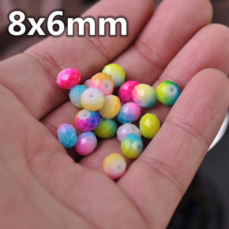 Oslikano dugino neprozirno staklo 6x4 mm 8x6 mm 10x7 mm Rondelle fasetirane labave razmaknice za izradu nakita DIY rukotvorine