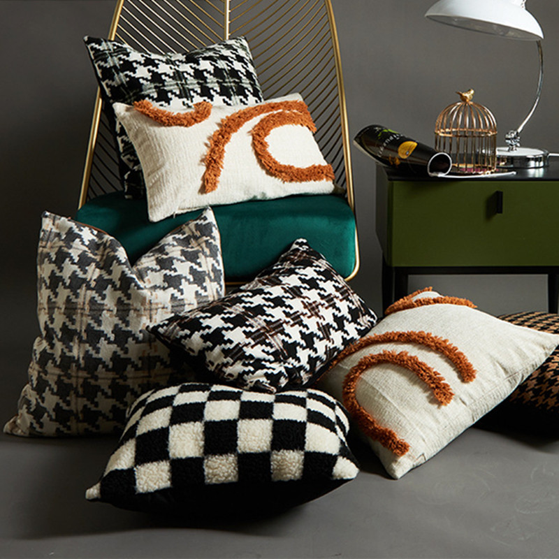 Új luxus báránygyapjú tufting párnahuzat 30X50/45X45/50X50CM vastag plüss fecskerács sakktábla kockás kanapé Cojine Decorativos