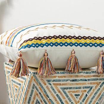 INS Бродирана възглавница с многоцветни листа в марокански стил, бродирана възглавница с американски пискюл, калъфка за възглавница