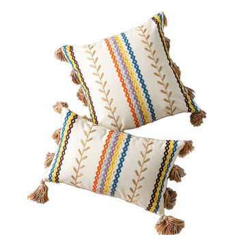 Κάλυμμα μαξιλαριού καναπέ με φούντα INS Moroccan Style Mulitcolor Leaves ριγέ κεντημένο μαξιλάρι