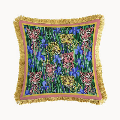 45 x 45 cm-es luxus tigris duplex nyomtatás négyzet alakú párnahuzat modell nappali kanapé dekoratív bojt párna bársony párnahuzat