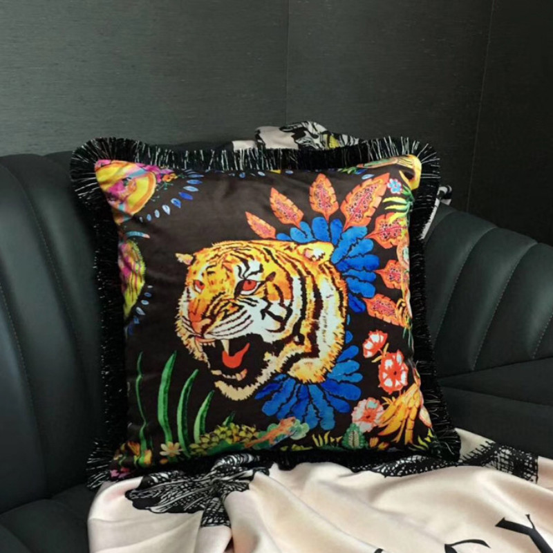 45 x 45 cm-es luxus tigris duplex nyomtatás négyzet alakú párnahuzat modell nappali kanapé dekoratív bojt párna bársony párnahuzat