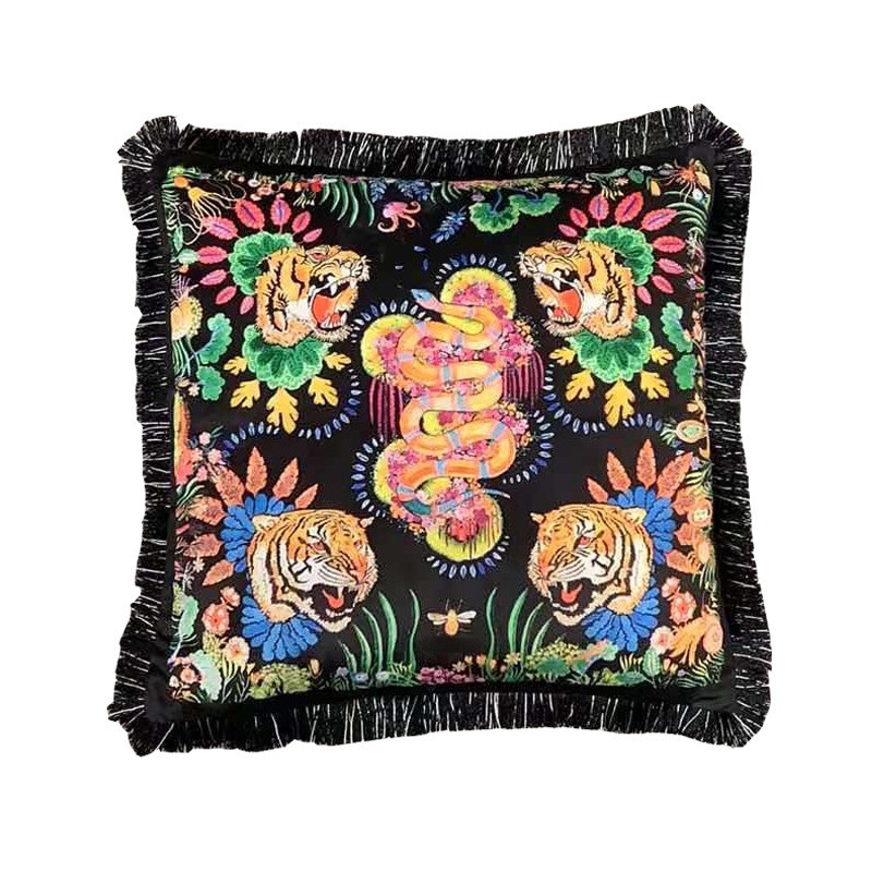 45 x 45 cm-es luxus tigris duplex nyomtatás négyzet alakú párnahuzat modell nappali kanapé dekoratív bojt párna bársony párnahuzat