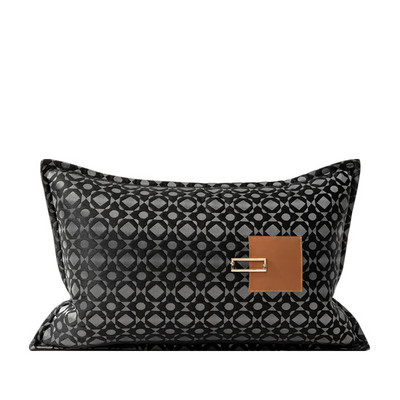 DAVINRICH Black Monogram Canvas Jacquard Square Jastučnica Luksuzna spojena ručno izrađena jastučnica 45x45cm Chic Home Decor