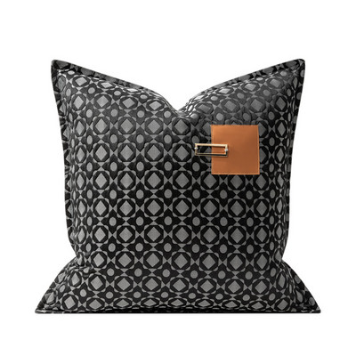 DAVINRICH Black Monogram Canvas Jacquard Square Jastučnica Luksuzna spojena ručno izrađena jastučnica 45x45cm Chic Home Decor