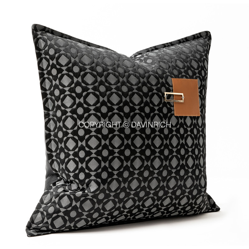 DAVINRICH Black Monogram Canvas Jacquard Square Jastučnica Luksuzna spojena ručno izrađena jastučnica 45x45cm Chic Home Decor