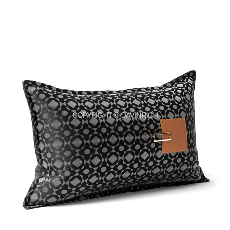 DAVINRICH Black Monogram Canvas Jacquard Square Jastučnica Luksuzna spojena ručno izrađena jastučnica 45x45cm Chic Home Decor