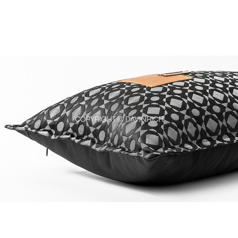 DAVINRICH Black Monogram Canvas Jacquard Square Jastučnica Luksuzna spojena ručno izrađena jastučnica 45x45cm Chic Home Decor