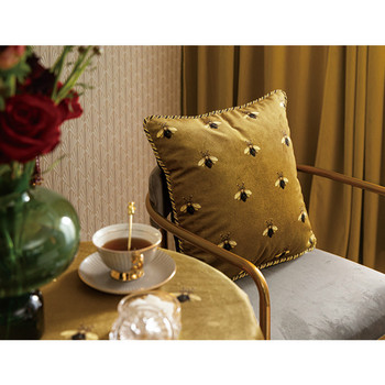 Διακοσμητικό κάλυμμα μαξιλαριού σπιτιού Διακοσμητική μαξιλαροθήκη European Luxury Art Χρυσό κίτρινο στάμπα μέλισσας βελούδινο μαλακό μαξιλάρι καρέκλας καναπέ Coussin
