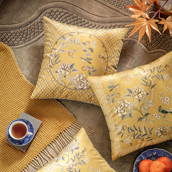 Διακόσμηση σπιτιού Κάλυμμα μαξιλαριού Τετράγωνη Διακοσμητική Μαξιλαροθήκη Μοντέρνα Καλλιτεχνική Κίτρινη Χρώμα Κινέζικη Flora Bird Κομψή καρέκλα καναπέ