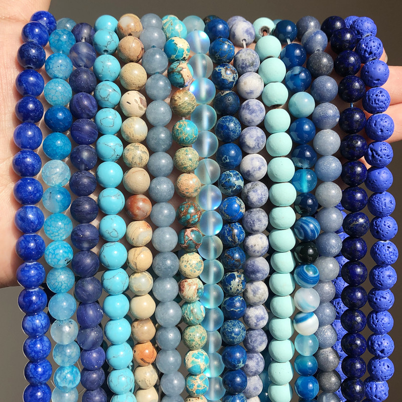 Prirodni kamen Plavi kristalni kvarcni mjesečev kamen Agati Tigrovo oko Žad Okrugle perle za izradu nakita Ručno izrađene narukvice Dodaci