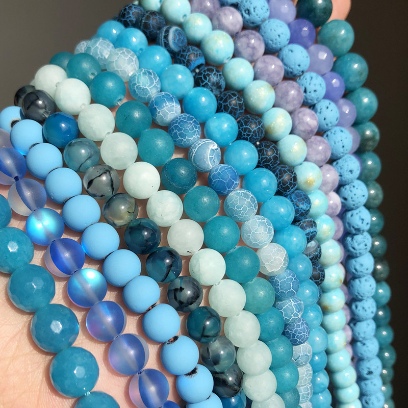 Prirodni kamen Plavi kristalni kvarcni mjesečev kamen Agati Tigrovo oko Žad Okrugle perle za izradu nakita Ručno izrađene narukvice Dodaci