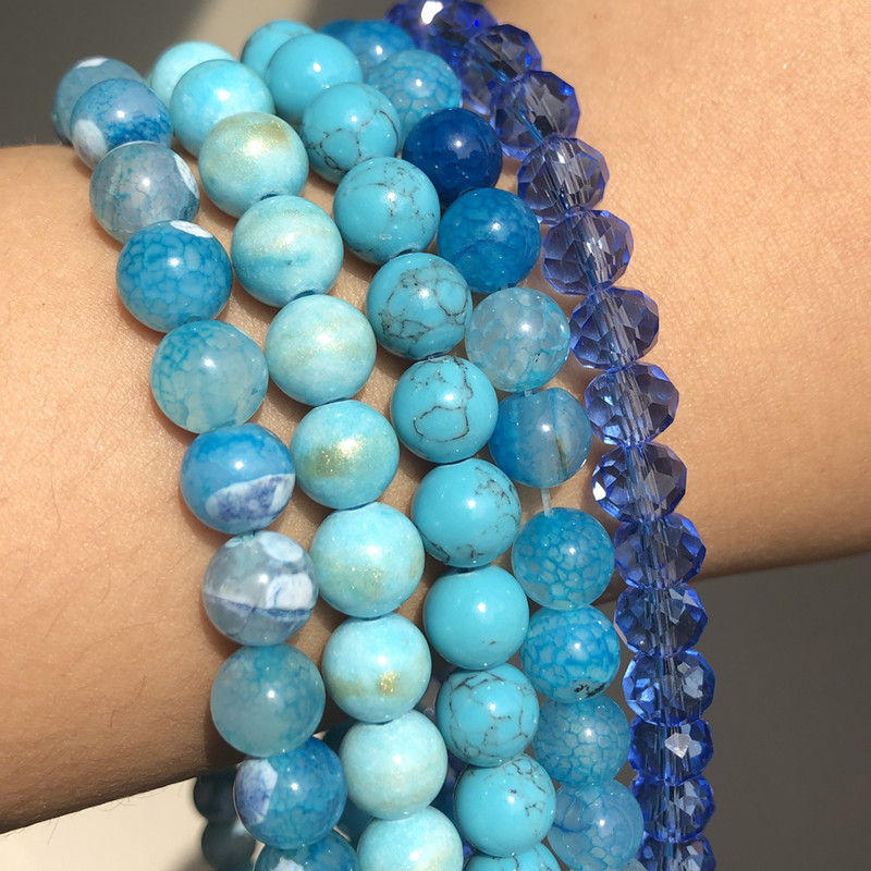 Prirodni kamen Plavi kristalni kvarcni mjesečev kamen Agati Tigrovo oko Žad Okrugle perle za izradu nakita Ručno izrađene narukvice Dodaci