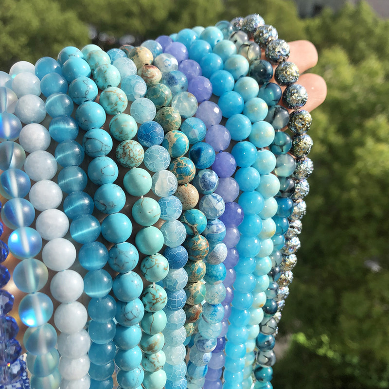 Prirodni kamen Plavi kristalni kvarcni mjesečev kamen Agati Tigrovo oko Žad Okrugle perle za izradu nakita Ručno izrađene narukvice Dodaci