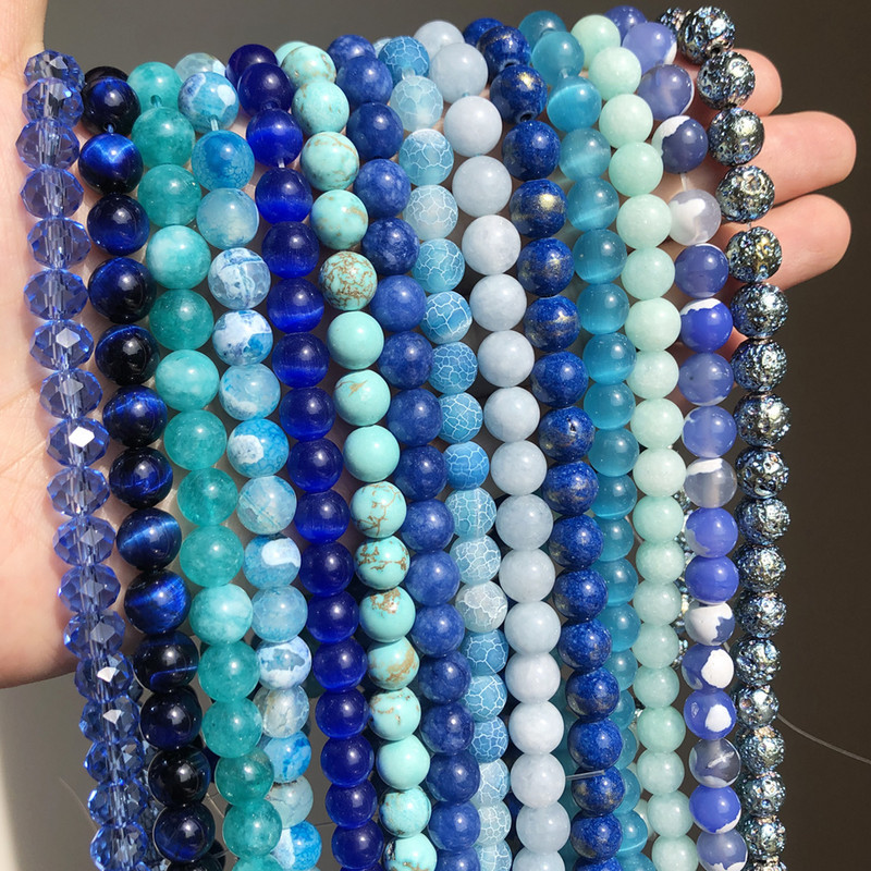 Prirodni kamen Plavi kristalni kvarcni mjesečev kamen Agati Tigrovo oko Žad Okrugle perle za izradu nakita Ručno izrađene narukvice Dodaci