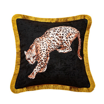 Διακόσμηση σπιτιού Κάλυμμα μαξιλαριού Διακοσμητική οσφυϊκή μαξιλαροθήκη Vintage Artistic Tiger Leopard Tassel Luxury Bolster Καναπές Καρέκλα Κρεβάτι