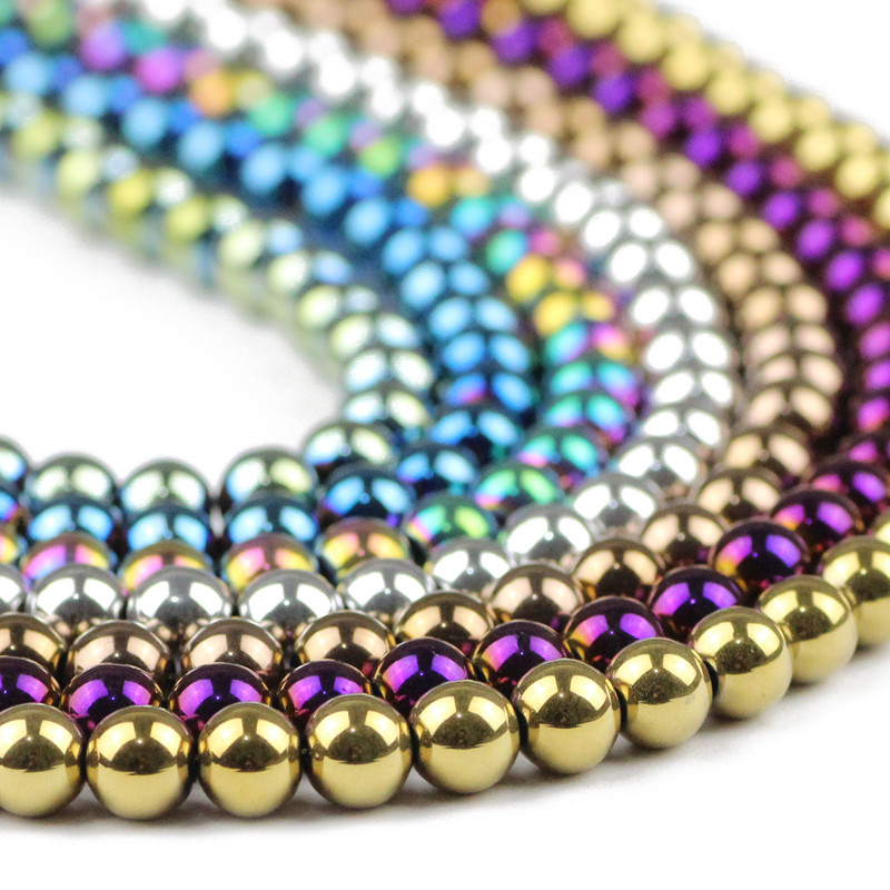 6 mm 100 komada plave, zlatne boje, ljubičaste, okrugle odstojnice od prirodnog kamena od hematita, labave perle za izradu nakita, narukvica, DIY dodataka