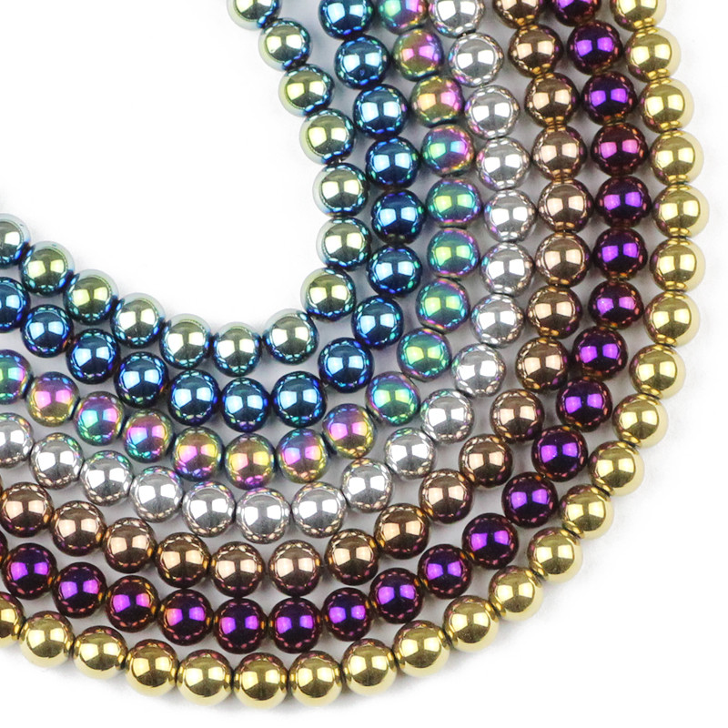 6 mm 100 komada plave, zlatne boje, ljubičaste, okrugle odstojnice od prirodnog kamena od hematita, labave perle za izradu nakita, narukvica, DIY dodataka