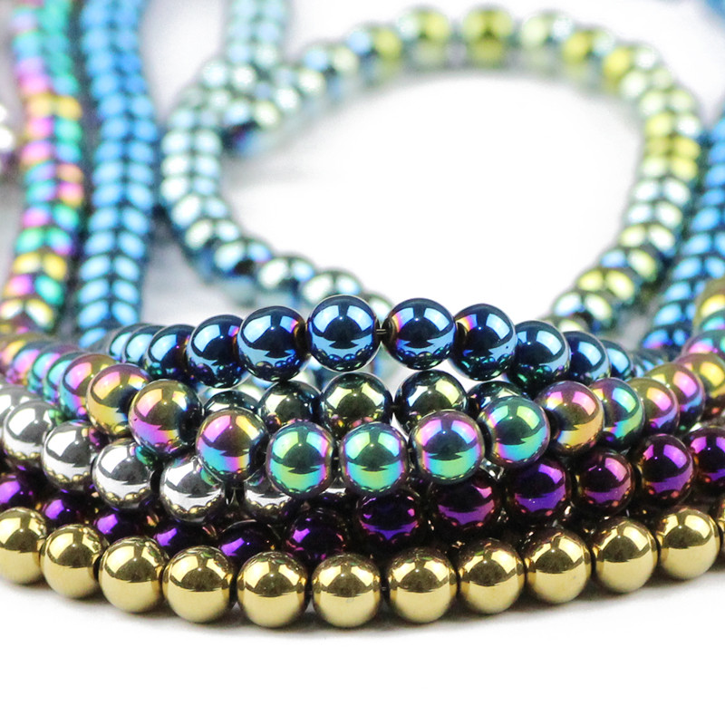 6 mm 100 komada plave, zlatne boje, ljubičaste, okrugle odstojnice od prirodnog kamena od hematita, labave perle za izradu nakita, narukvica, DIY dodataka