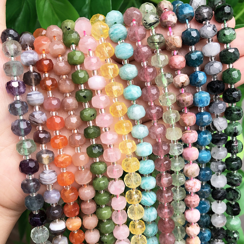 Prirodne fasetirane Madagaskarske ružičasto kvarcne kamene perle u obliku stupa Rasute perle za izradu nakita Dodaci za DIY narukvice 7,5''