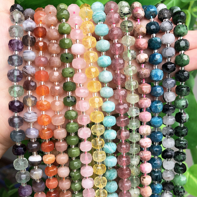 Prirodne fasetirane Madagaskarske ružičasto kvarcne kamene perle u obliku stupa Rasute perle za izradu nakita Dodaci za DIY narukvice 7,5''