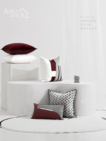 Лека луксозна декоративна възглавница Червена памучна кожена възглавница за диван Декоративна калъфка за възглавница за седалка в хола Кожена калъфка за кръста