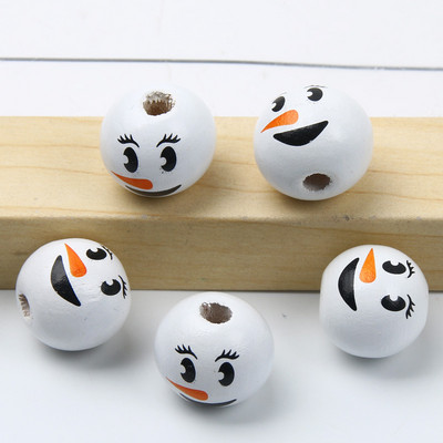 10/20/30 kom 15 mm Okrugli božićni snjegović Prirodne drvene perle Božićni odstojnik Rasute perle za izradu nakita DIY dodaci