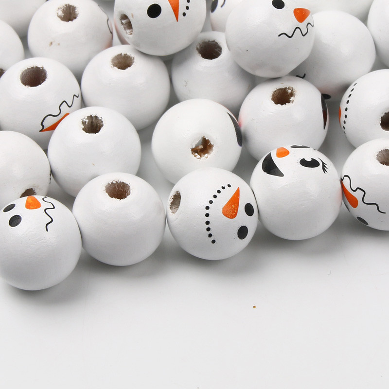 10/20/30 kom 15 mm Okrugli božićni snjegović Prirodne drvene perle Božićni odstojnik Rasute perle za izradu nakita DIY dodaci