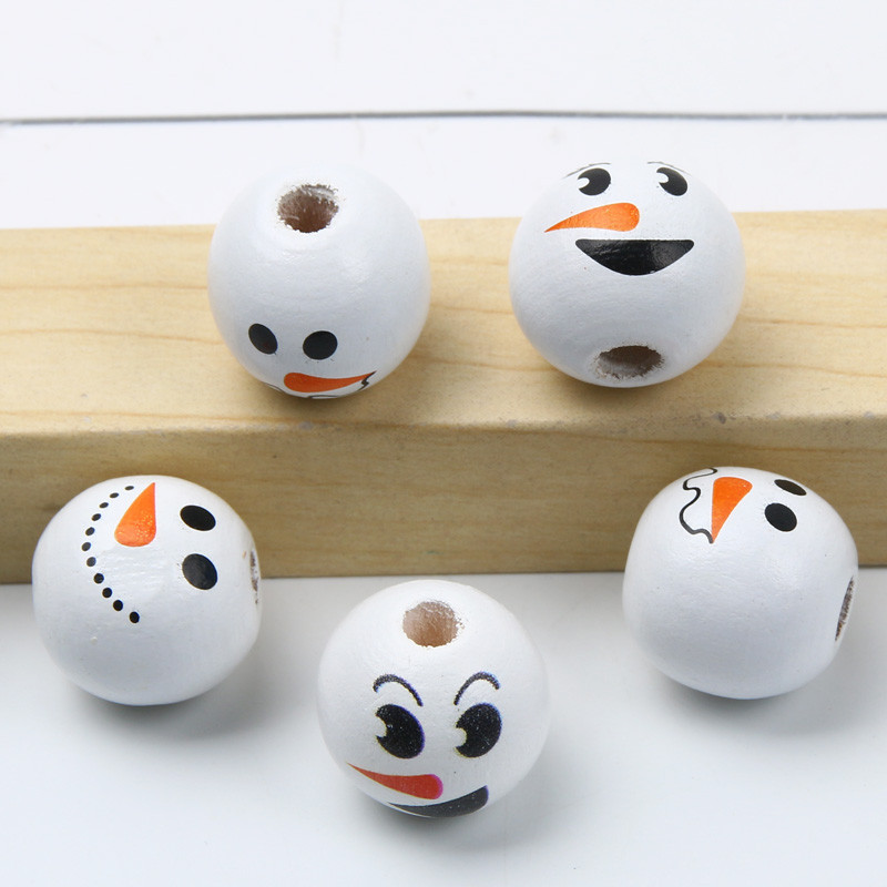 10/20/30 kom 15 mm Okrugli božićni snjegović Prirodne drvene perle Božićni odstojnik Rasute perle za izradu nakita DIY dodaci