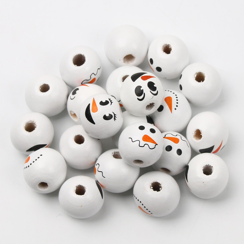 10/20/30 kom 15 mm Okrugli božićni snjegović Prirodne drvene perle Božićni odstojnik Rasute perle za izradu nakita DIY dodaci
