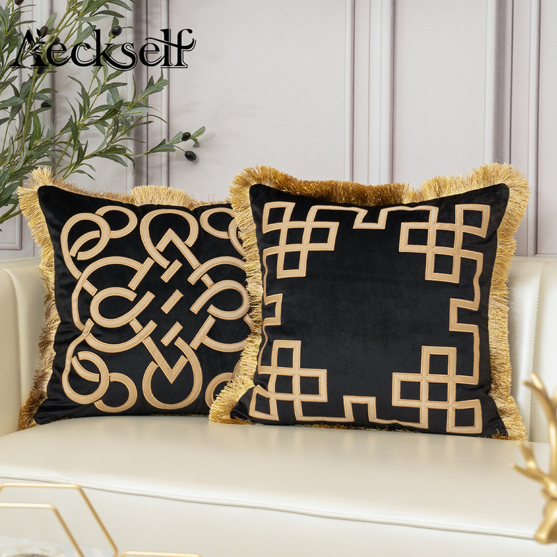 Aeckself luksuzna zlatna kožna izvezena baršunasta jastučnica s resicama Dekoracija za dom Mornarsko plava crna bež jastučnica