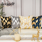 Aeckself luksuzna geometrijska karirana kožna vez baršunasta jastučnica kućni dekor plavo zlatno siva crno bijela jastučnica