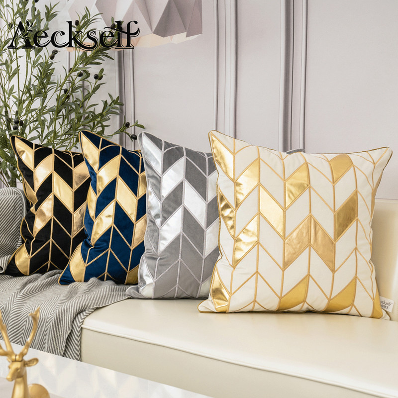 Aeckself luksuzna geometrijska karirana kožna vez baršunasta jastučnica kućni dekor plavo zlatno siva crno bijela jastučnica
