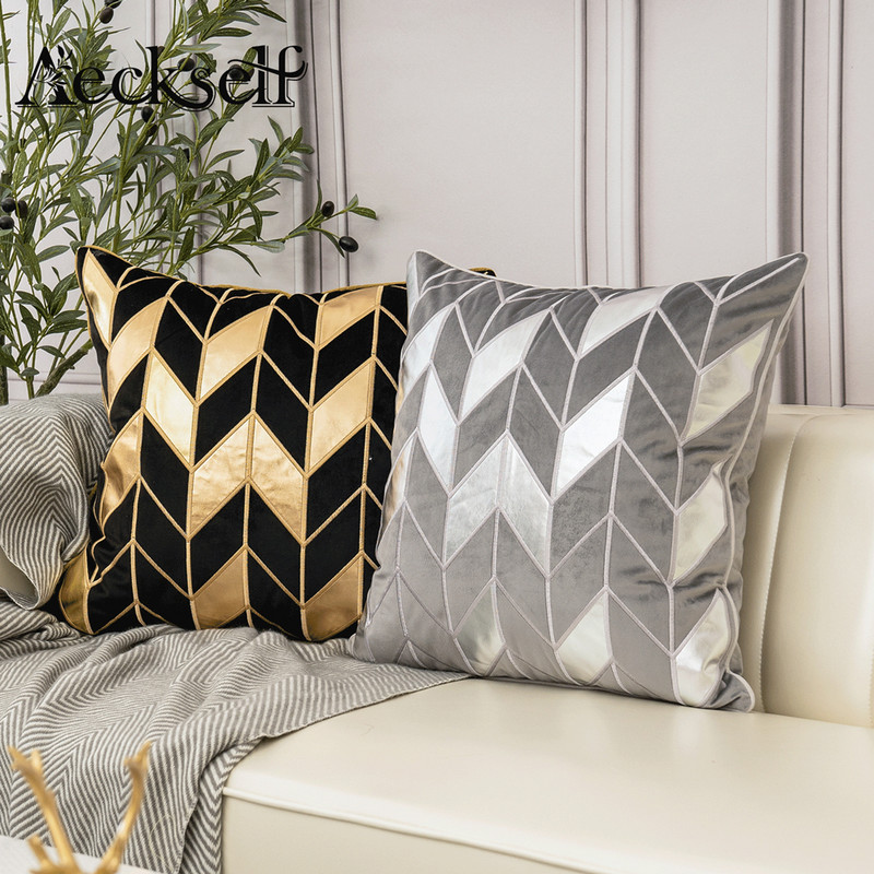 Aeckself luksuzna geometrijska karirana kožna vez baršunasta jastučnica kućni dekor plavo zlatno siva crno bijela jastučnica