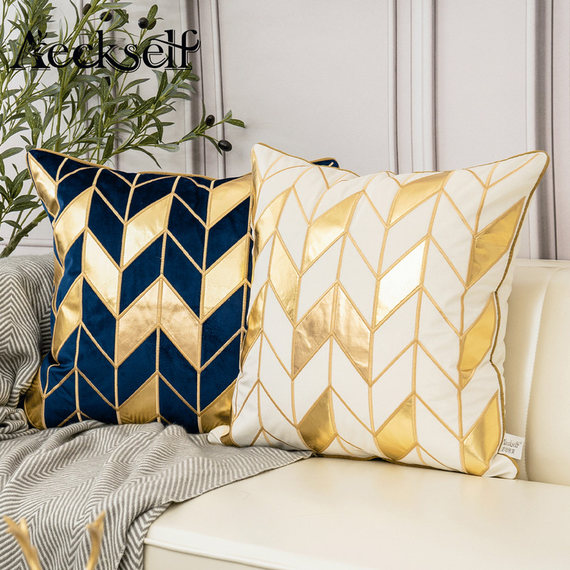 Aeckself luksuzna geometrijska karirana kožna vez baršunasta jastučnica kućni dekor plavo zlatno siva crno bijela jastučnica