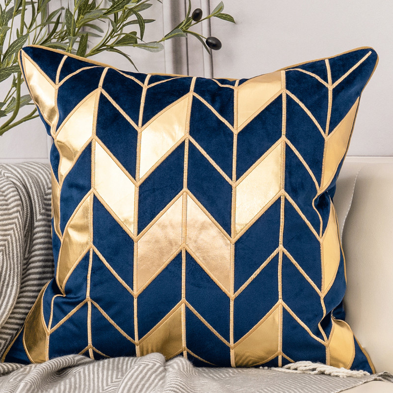 Aeckself luksuzna geometrijska karirana kožna vez baršunasta jastučnica kućni dekor plavo zlatno siva crno bijela jastučnica