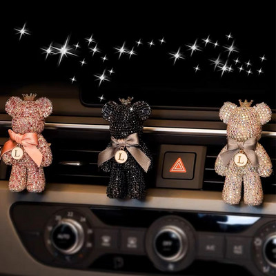 Bling Сладки автомобилни аксесоари Crystal Bear Освежител за въздух за кола със скоба за отдушник Диамантен кристал Парфюм за кола Интериорна декорация
