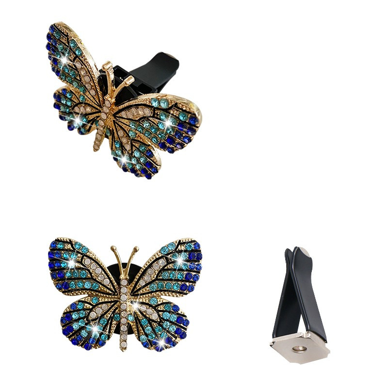 Spalvotas drugelis modeliuojamas automobilių oro gaiviklis Išskirtiniai moteriški aksesuarai Metaliniai krištolo drugeliai autokvepalai Ornamentas