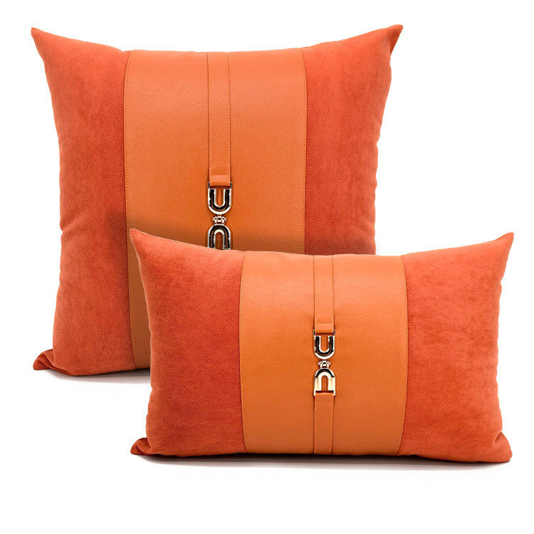 svijetlo luksuzna siva/narančasta/boja kave jastučnica pu koža antilop patchwork jastučnica ukrasna kopča jastučnica oko struka