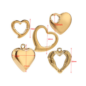 5 τμχ Ποικιλία από ανοξείδωτο χάλυβα Hollow Heart Charms Χρυσά DIY καρδιές μενταγιόν για γυναίκες Κολιέ βραχιόλι Anklet Κατασκευή χονδρικής