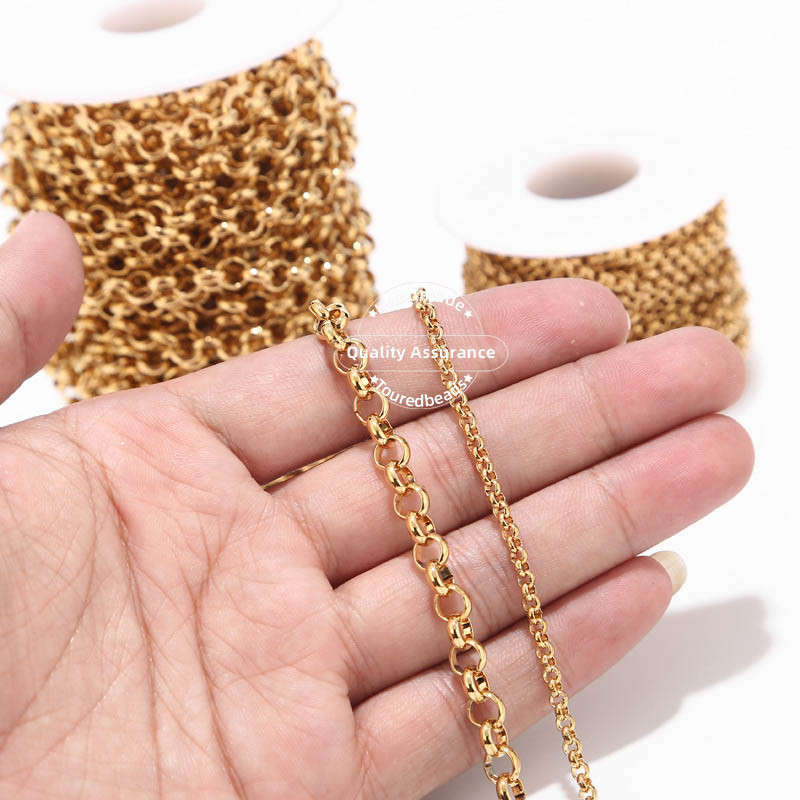 Zlatni rolo lanac od nehrđajućeg čelika od 1 metra 3 mm 4 mm 5 mm 6 mm širine otvorene okrugle karike za izradu nakita