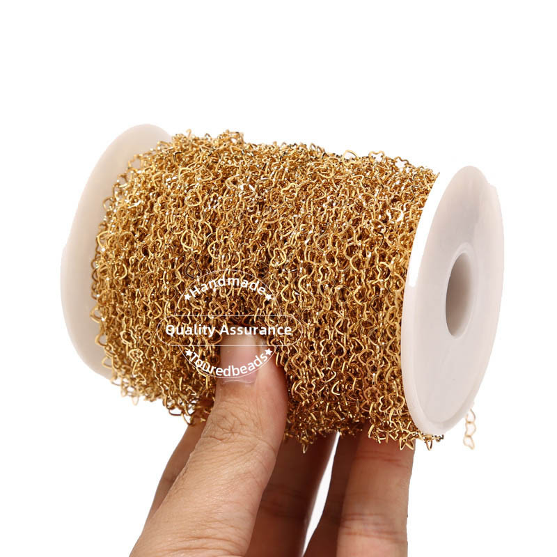 2 metrų nerūdijančio plieno karolių grandinėlė, 3 mm pločio širdies jungties grandinės, skirtos „pasidaryk pats“ papuošalams gaminti masinius aukso radinius