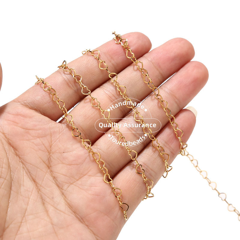 2 metrų nerūdijančio plieno karolių grandinėlė, 3 mm pločio širdies jungties grandinės, skirtos „pasidaryk pats“ papuošalams gaminti masinius aukso radinius