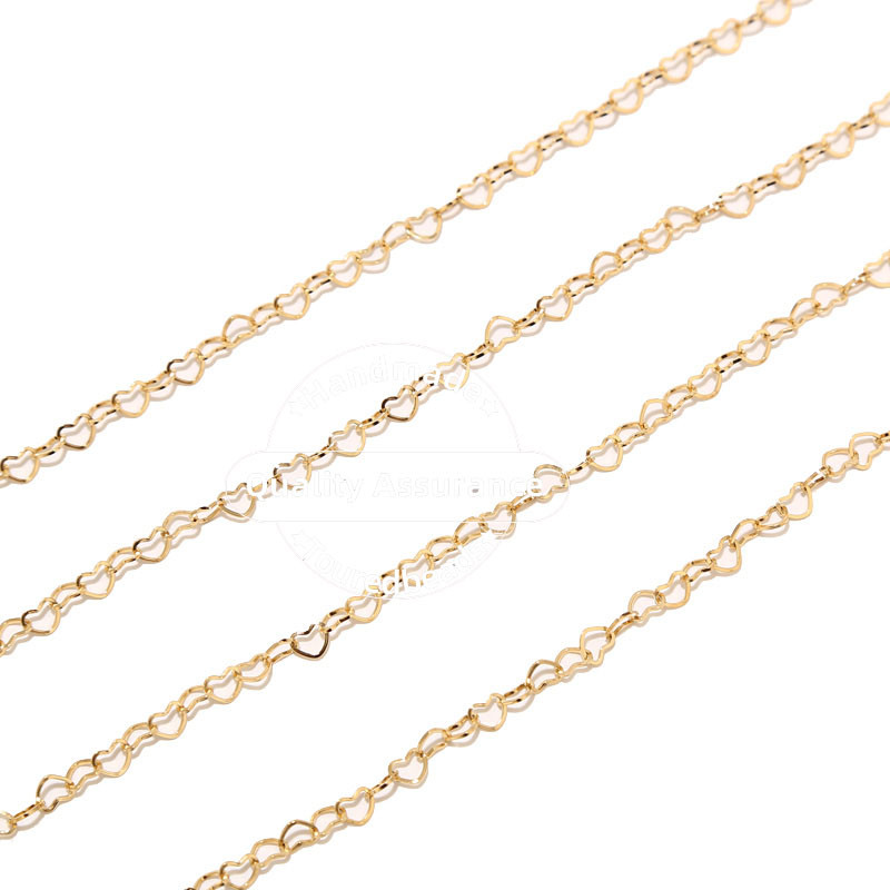 2 metrų nerūdijančio plieno karolių grandinėlė, 3 mm pločio širdies jungties grandinės, skirtos „pasidaryk pats“ papuošalams gaminti masinius aukso radinius