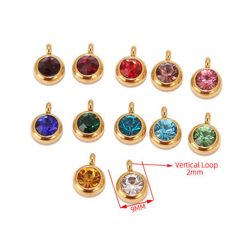 10 τμχ Ανοξείδωτο ατσάλι 9 χιλιοστών Χρυσό Birthstone Crystal Charms Χάντρες για Κολιέ Βραχιόλι Κοσμήματα Κατασκευής Μενταγιόν