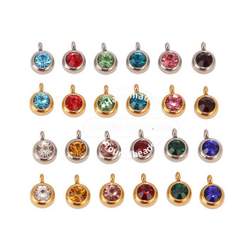 10 τμχ Ανοξείδωτο ατσάλι 9 χιλιοστών Χρυσό Birthstone Crystal Charms Χάντρες για Κολιέ Βραχιόλι Κοσμήματα Κατασκευής Μενταγιόν