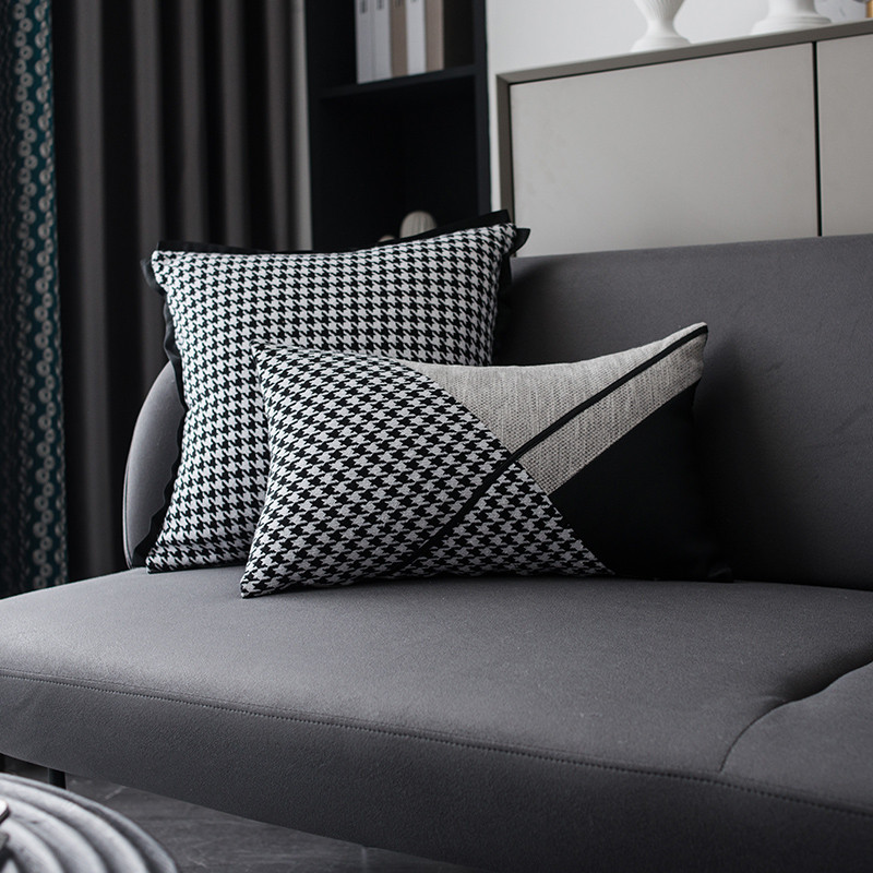 45x45/50x30cm Light Luxury houndstooth párnahuzat világosszürke fekete geometrikus derékpárnahuzat kanapé derék párnahuzat
