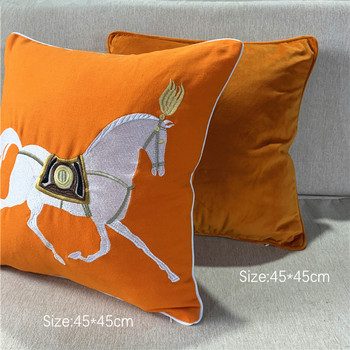 Модерна памучна бродерия, бял кон, луксозна декоративна калъфка за възглавница, оранжево, червено платно, диван, стол, калъфка за възглавница 45x45 см, 1 бр./лот